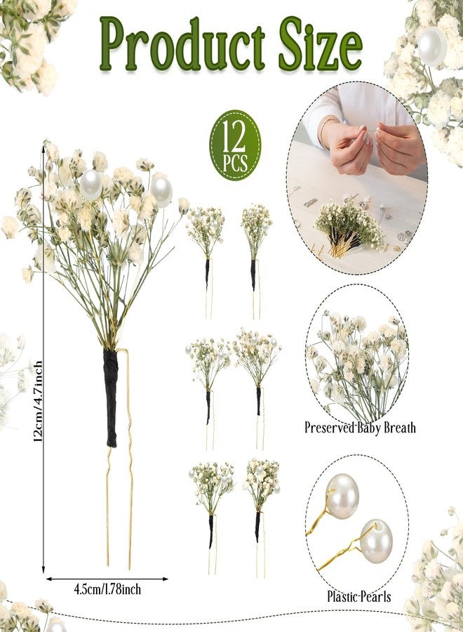 Daifunli 12 Pcs Baby's Breath Hair Pins for Wedding Bridal Shower Dried Flower Accessories Hair Pins with Pearl for Brides Bridesmaid Women Girls - Image 2